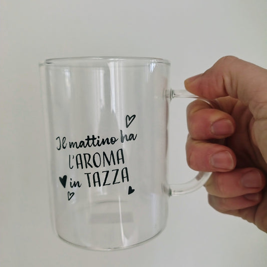 Tazza in vetro con scritte
