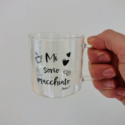 Tazzina da caffè in vetro con scritte