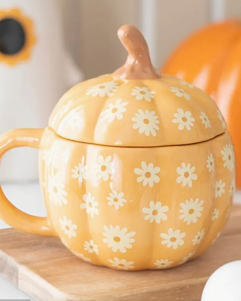 Tazza con coperchio a Zucca Floreale Groovy