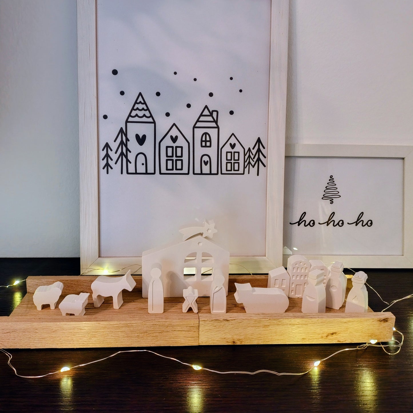 Presepe con vassoio in legno