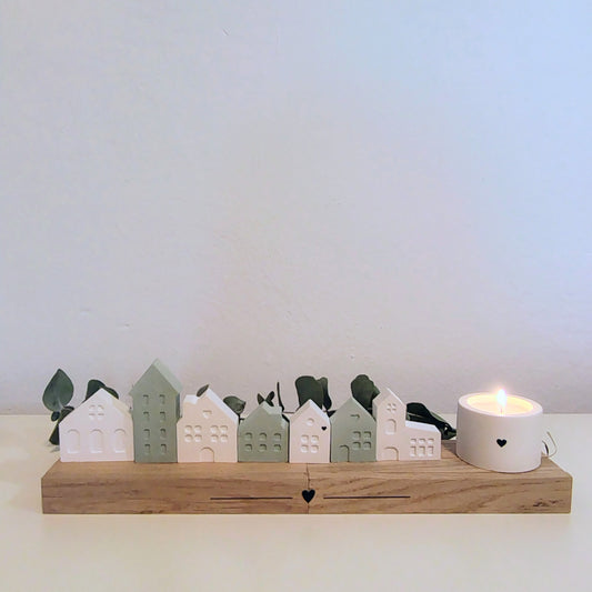 Vassoio porta candele con casette