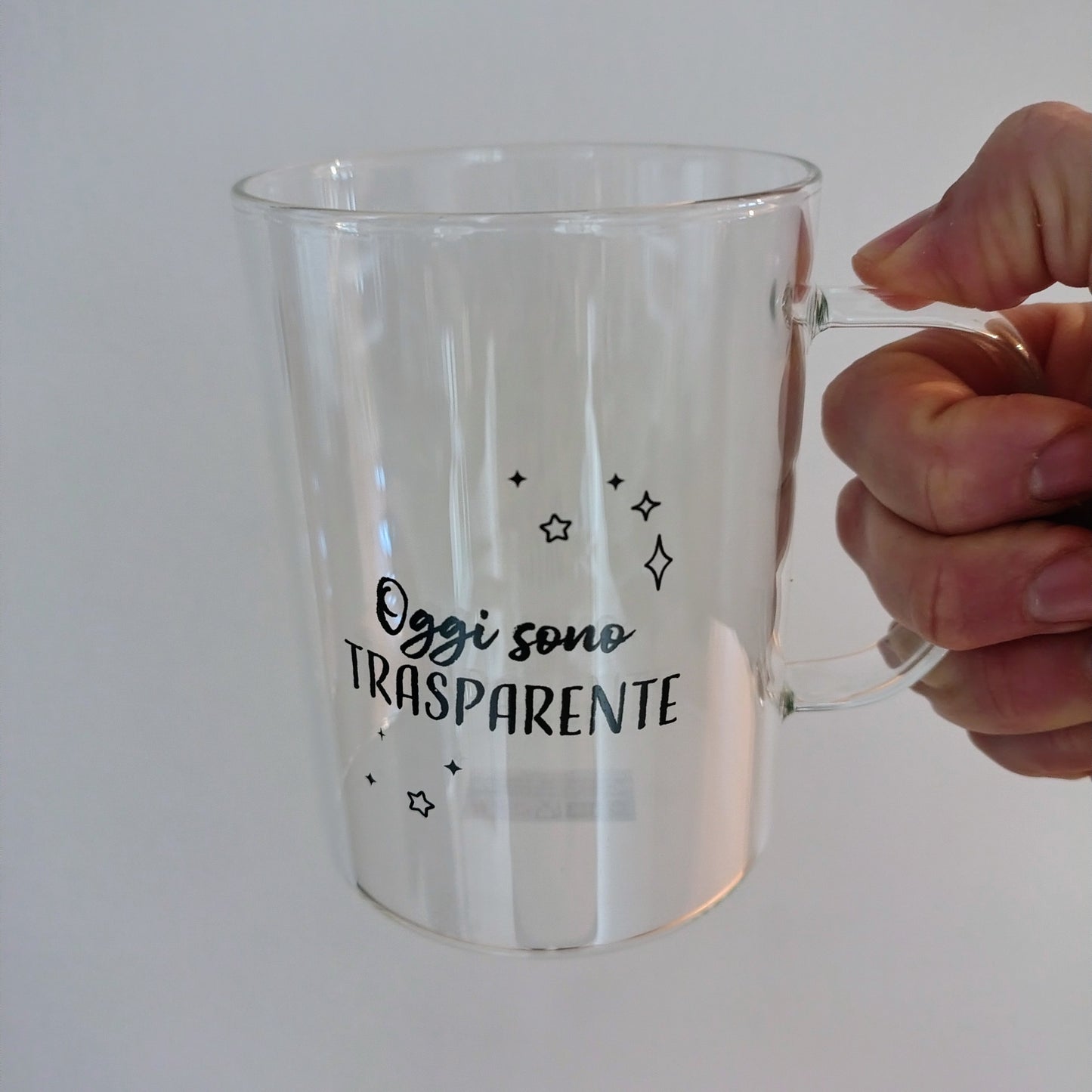 Tazza in vetro con scritte