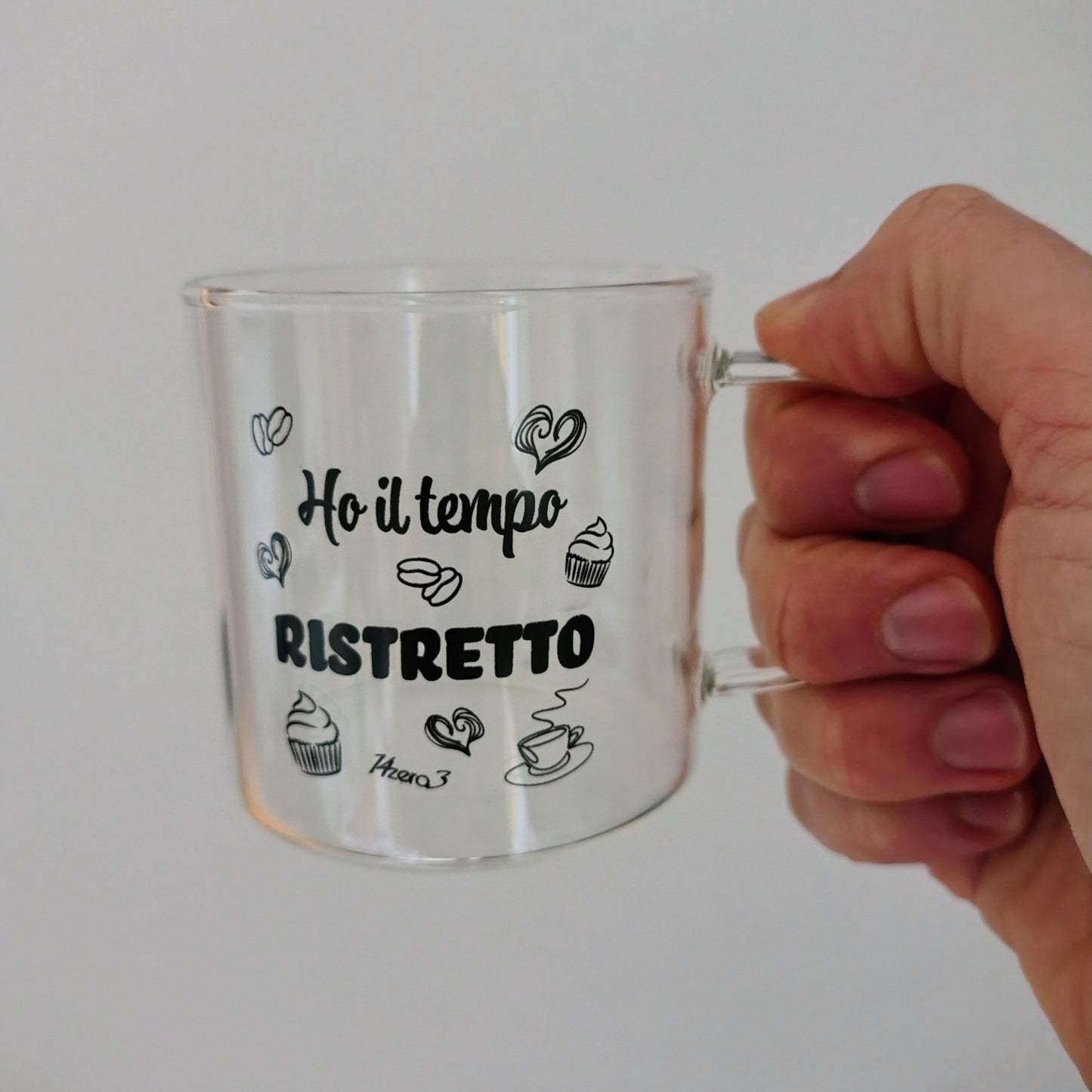 Tazzina da caffè in vetro con scritte