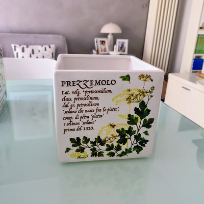 Vaso in ceramica con decori e scritte erbe aromatiche